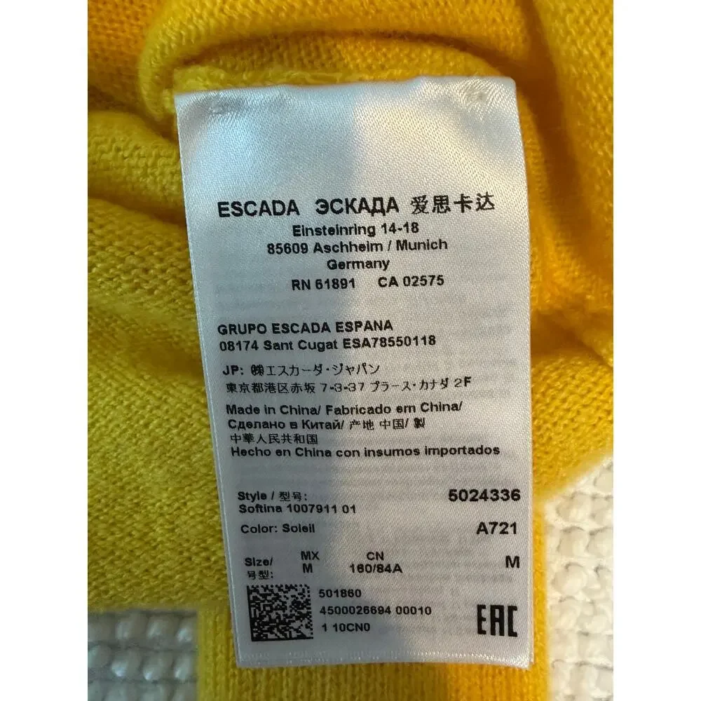 Escada Sport Softina Cashmere Sweater Medium Yellow Batwing Dolman Knit Top Luxe